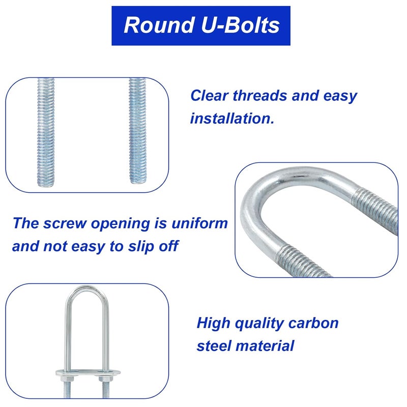 BokWin 4 Pcs Round U Bolts M6 Bend U Bolts in Zinc Plated Steel U Clamp with Nut, Plate, Washer(23mm Inner Width 120mm Length) - Image 3